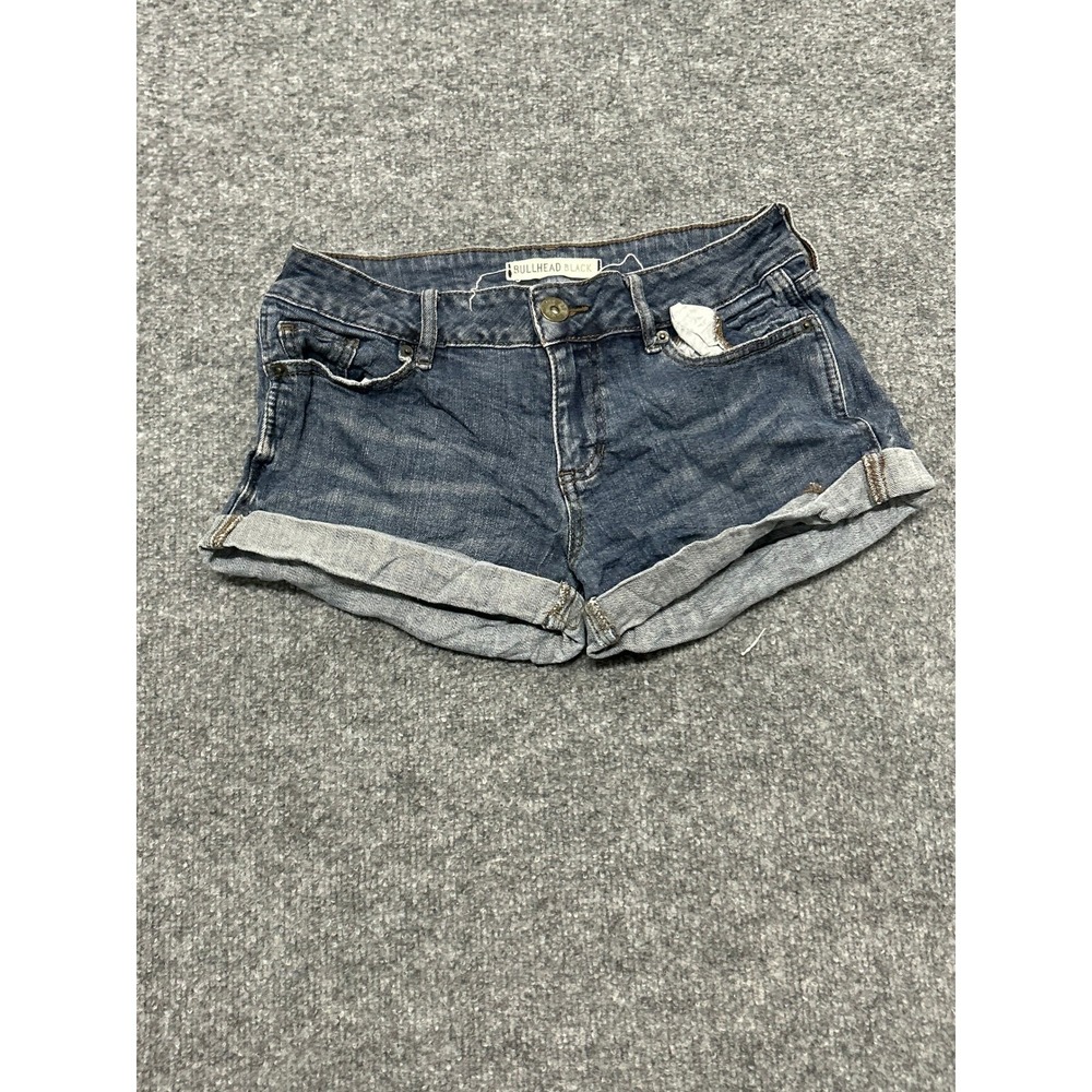 Bullhead Black Denim Shorts Womens Size 3 Dark Wash Cuffed Casual Stretch Jean
